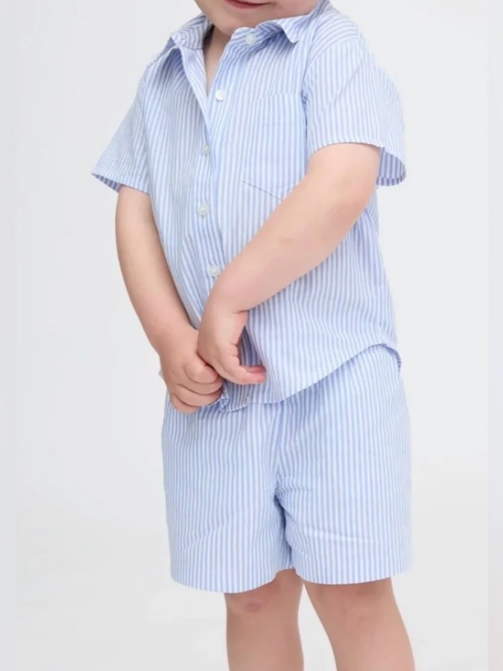 NWOT Hill House Baby Beau Shirt & Leo Shorts Set - Blue/White Stripe - 6-12M